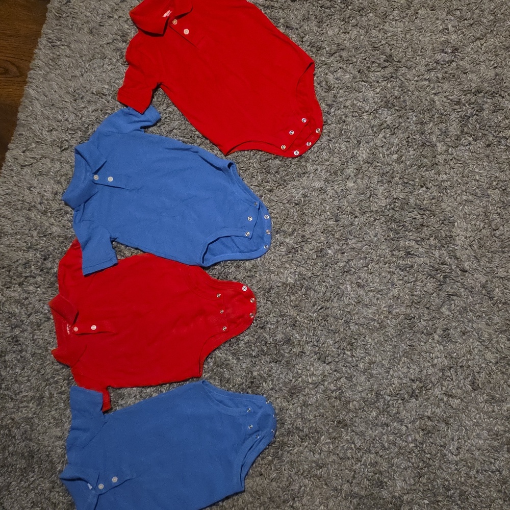 OshKosh B'gosh and Carter's Vibrant Red and Blue Polo Shirt. 4 Total.